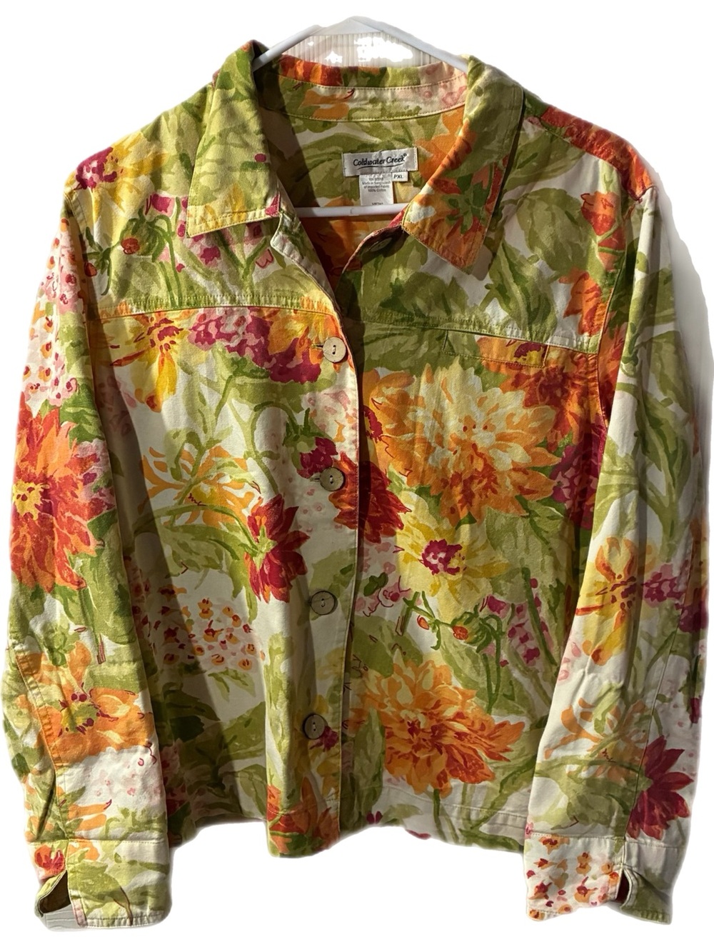 Coldwater Creek Floral Button-Front Jacket in Green, Yellow & Orange